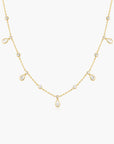 Gold Bezel Round & Teardrop Drop Station Necklace
