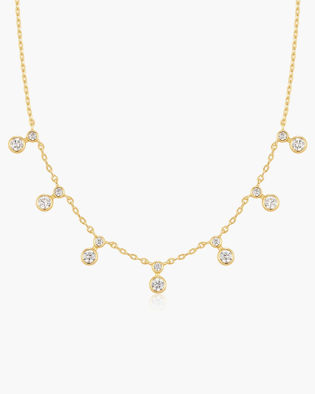 Gold Graduated Bezel Round Drop Station Necklace