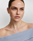 Gold Alternating Shell Pearl Station Necklace