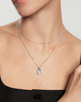 Silver Sparkling Oval Hoop Pendant Necklace