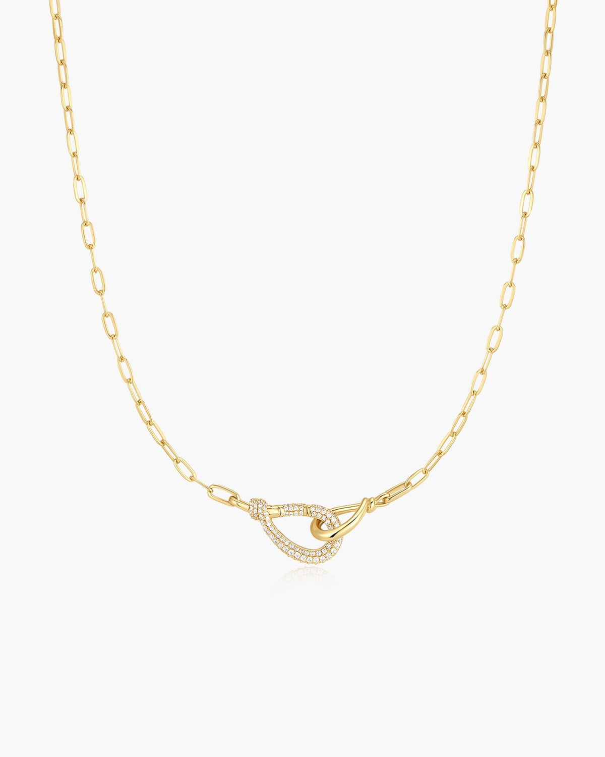 Gold Interlocked Pave &amp; Polished Knot Necklace
