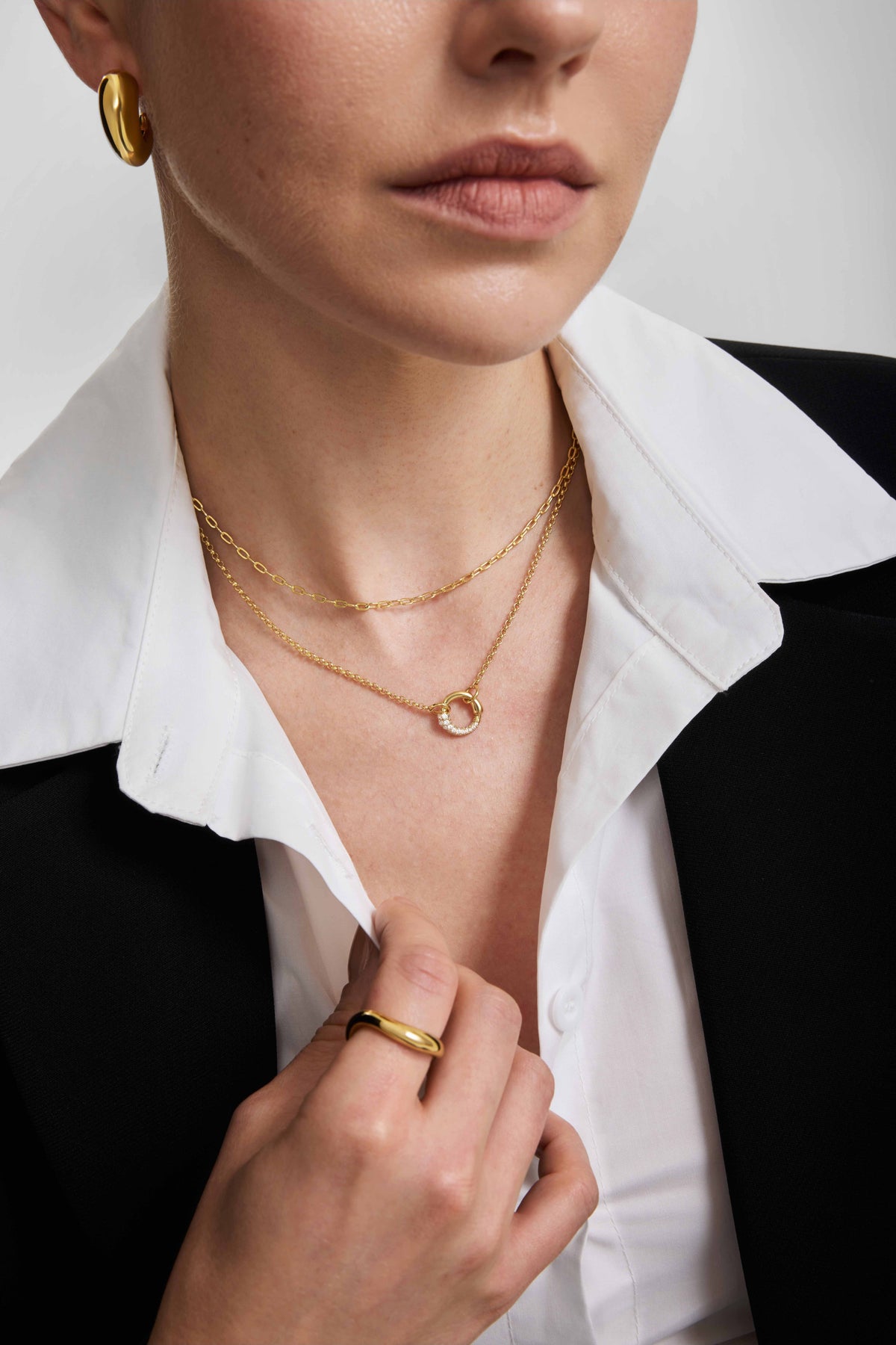 Gold Half Pave &amp; Polish Hoop Necklace