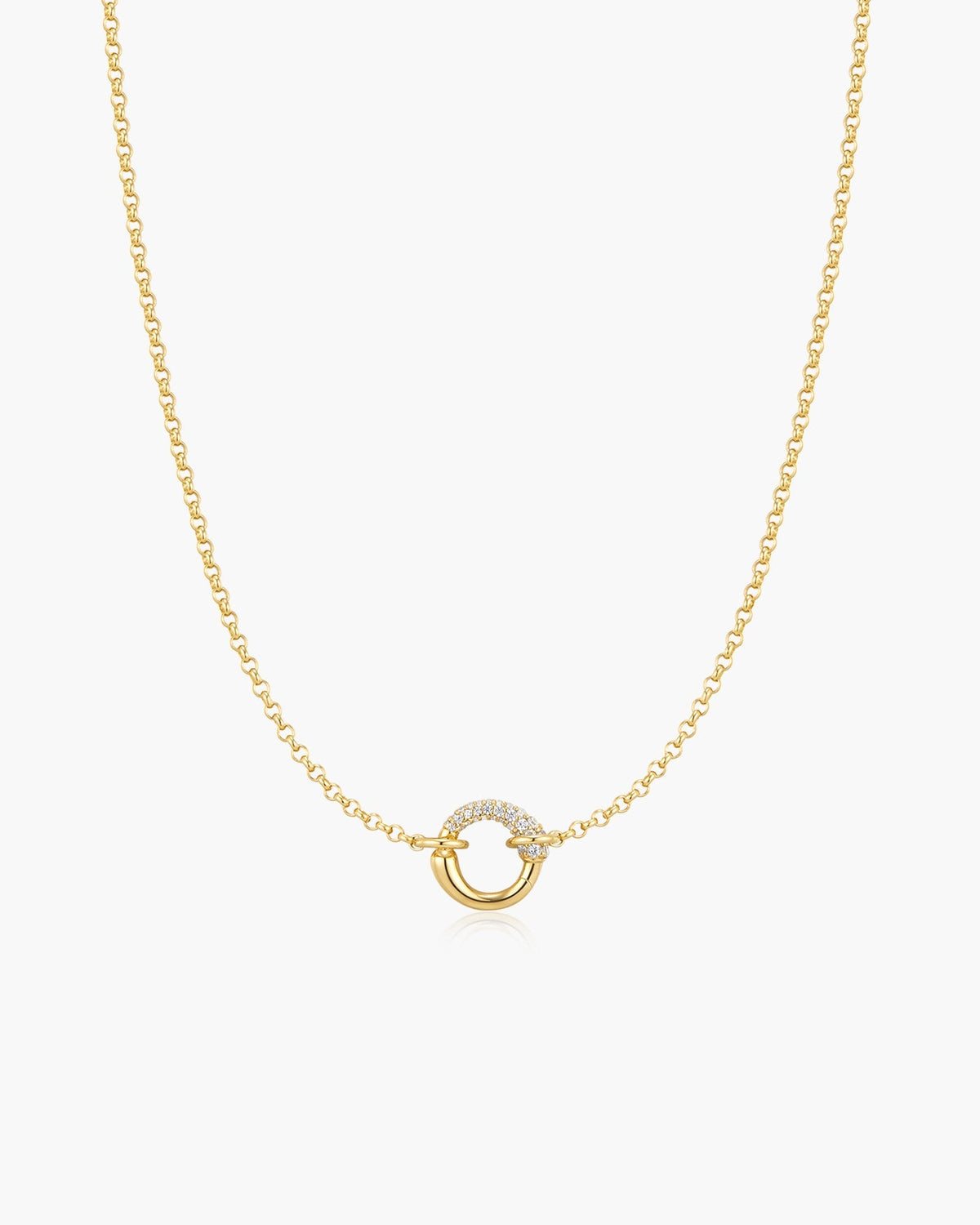 Gold Half Pave &amp; Polish Hoop Necklace