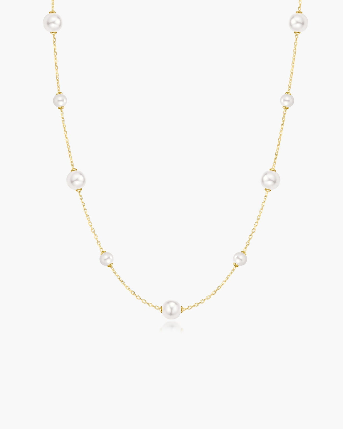 Gold Alternating Shell Pearl Station Necklace