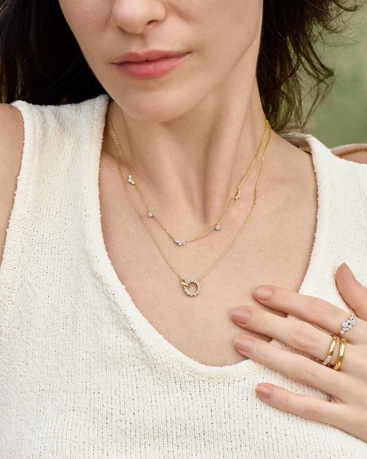 Gold Cluster &amp; Single Station Necklace
