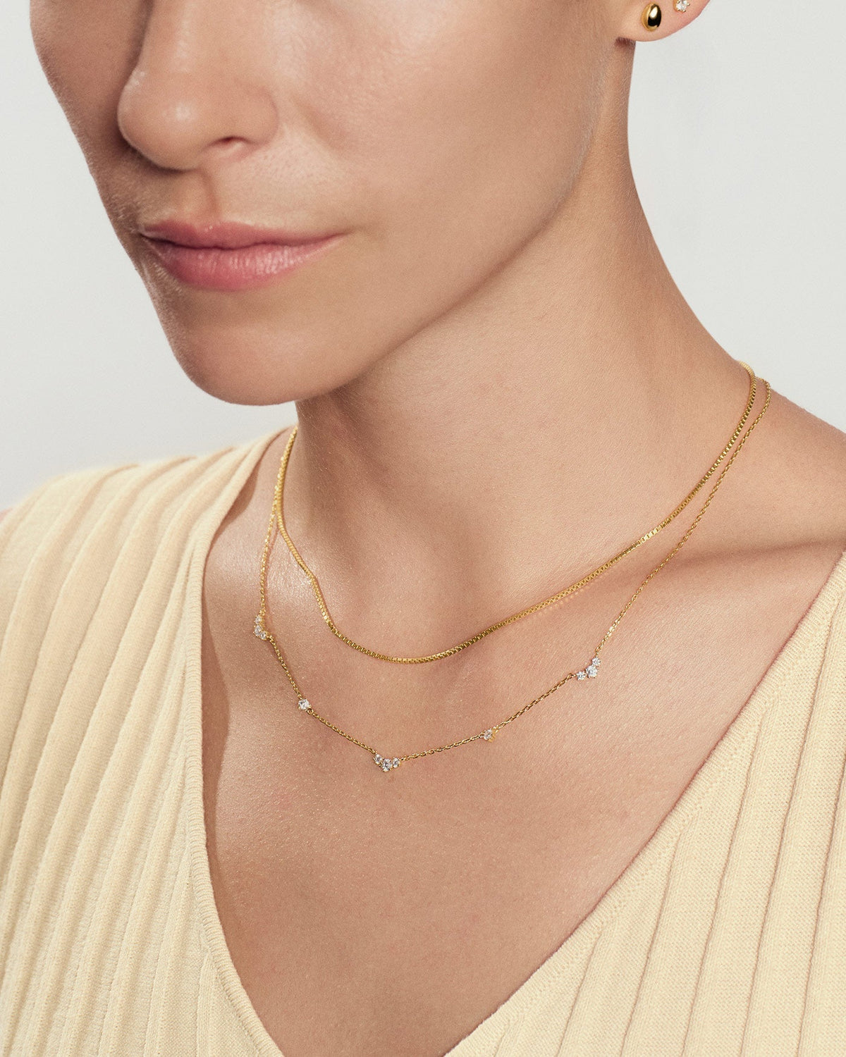 Gold Cluster &amp; Single Station Necklace