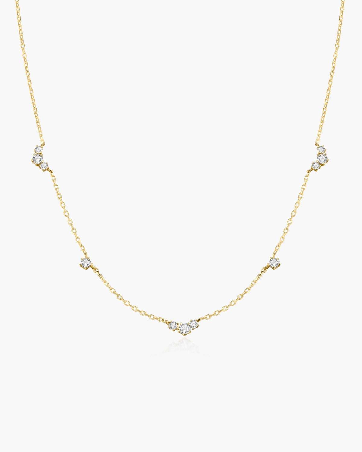 Gold Cluster &amp; Single Station Necklace