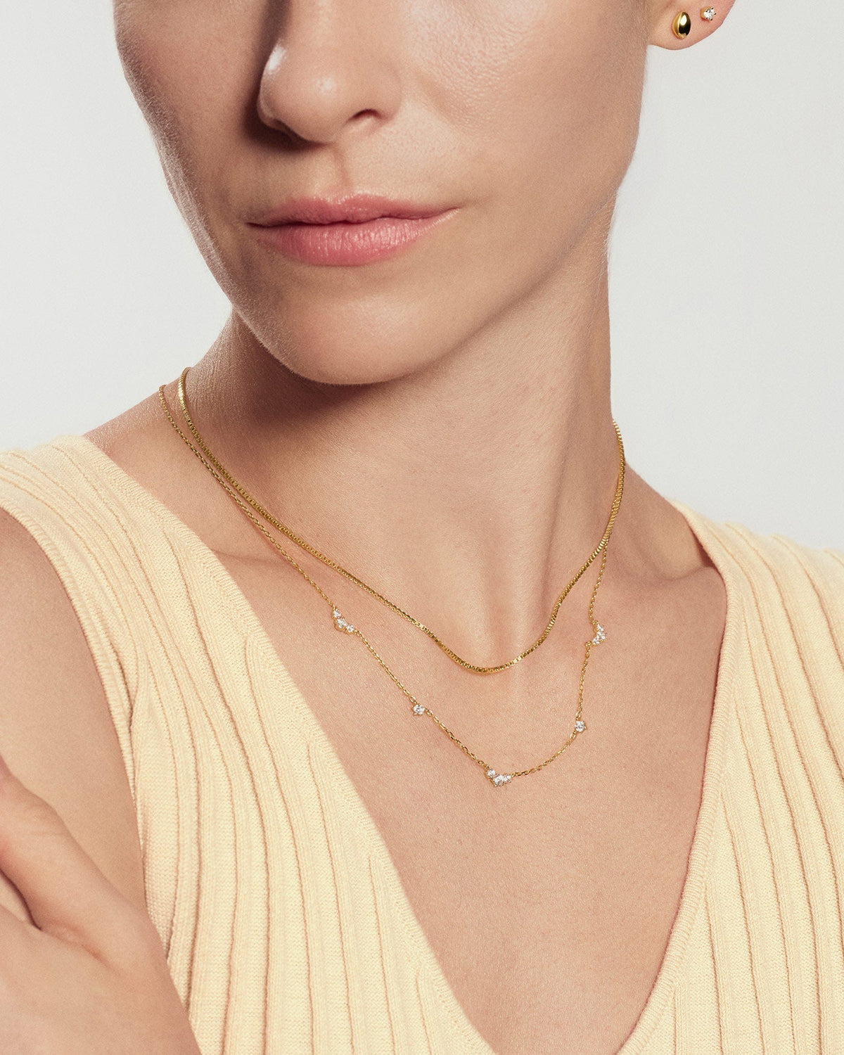 Gold Cluster &amp; Single Station Necklace