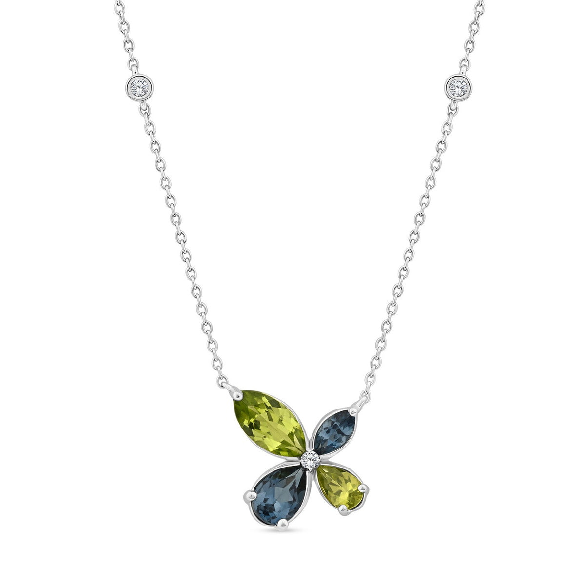 FLORENCE 9CT DIAMOND, TOPAZ &amp; PERDIOT NECKLACE