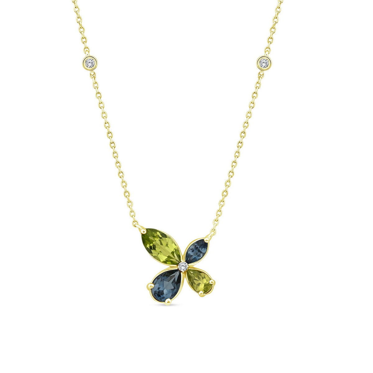 FLORENCE 9CT DIAMOND, TOPAZ &amp; PERDIOT NECKLACE