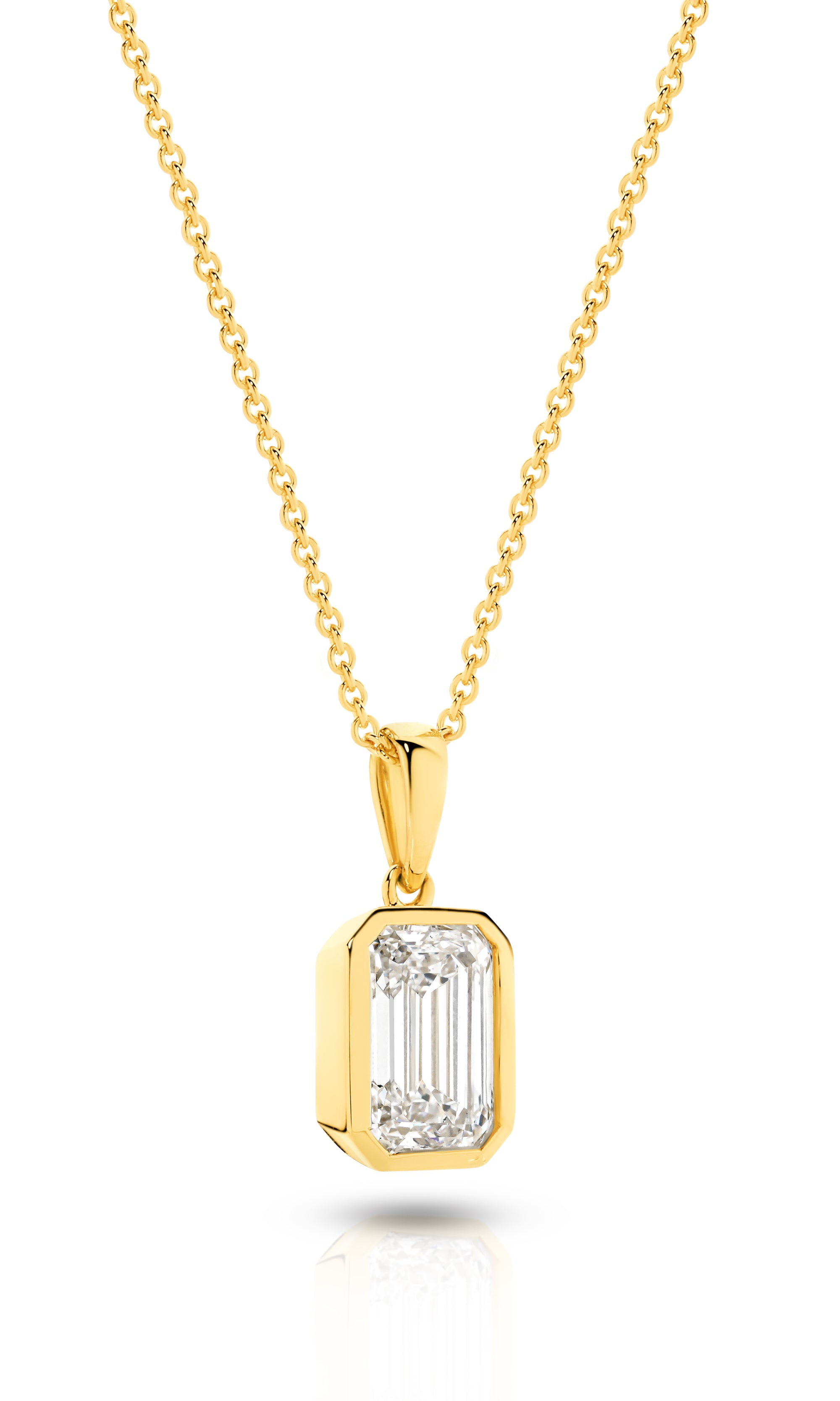 HEIRLOOM 1CT EMERALD CUT BEZEL DIAMOND PENDANT -SOLID GOLD