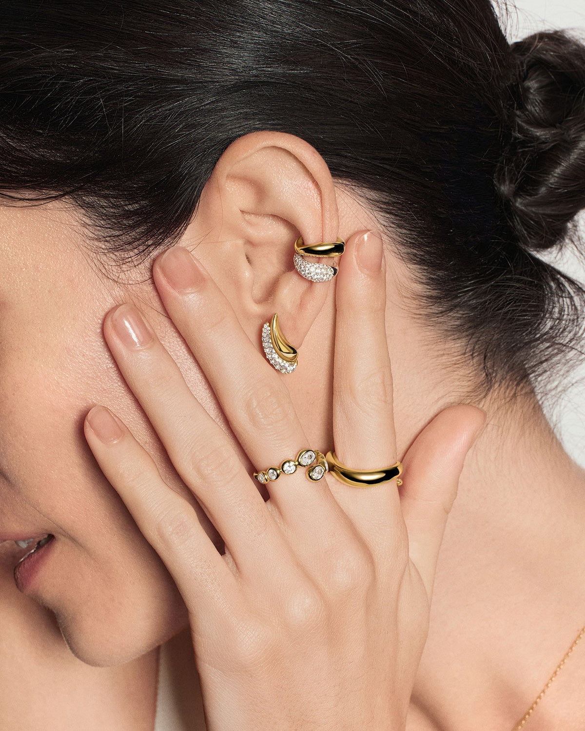 Silver Pave Curved Teardrop Ear Cuff