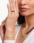 THOMAS SABO Gold Band Ring with Black Cold Enamel and Zirconia