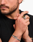 THOMAS SABO Rebel Wolf Ring with Gold-Blue Tiger's Eye