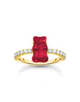 THOMAS SABO Ring with red mini sized goldbears and zirconia