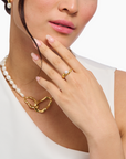 THOMAS SABO Wavy Ring with Freshwater Pearl in Gold