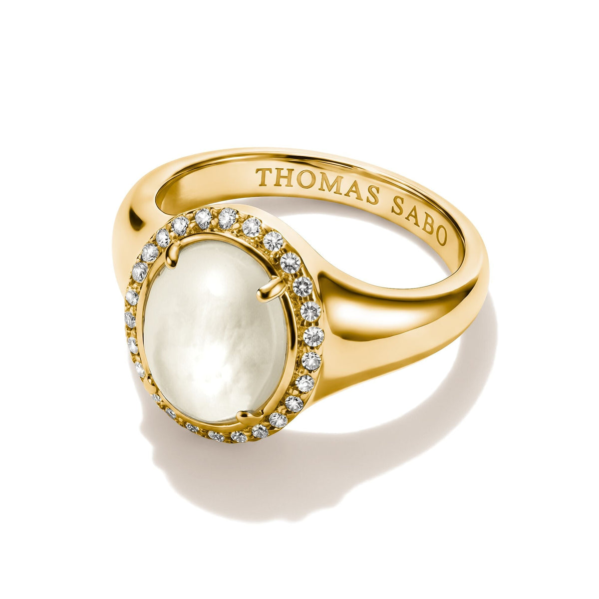 Halo ring with mother-of-pearl and zirconia