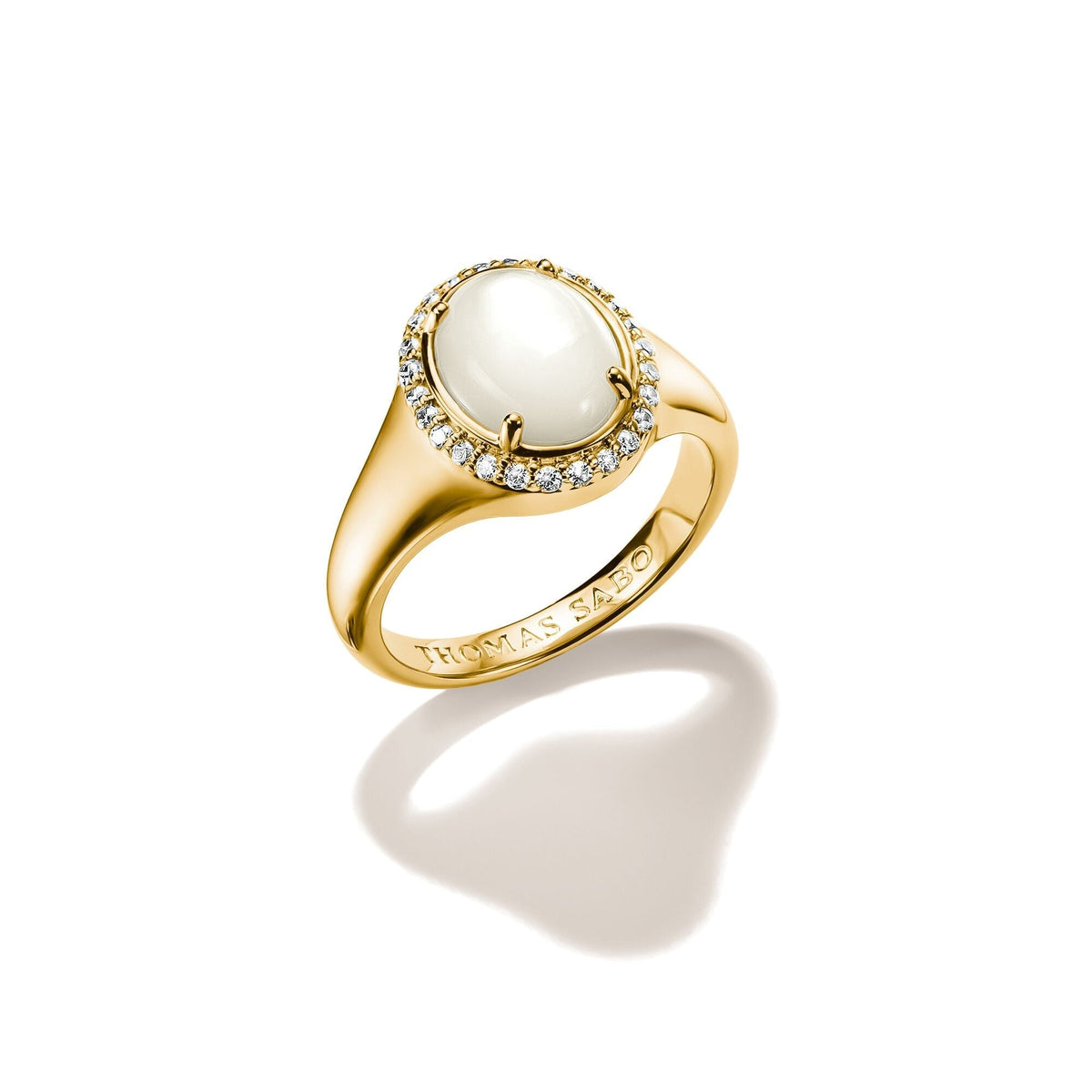 Halo ring with mother-of-pearl and zirconia