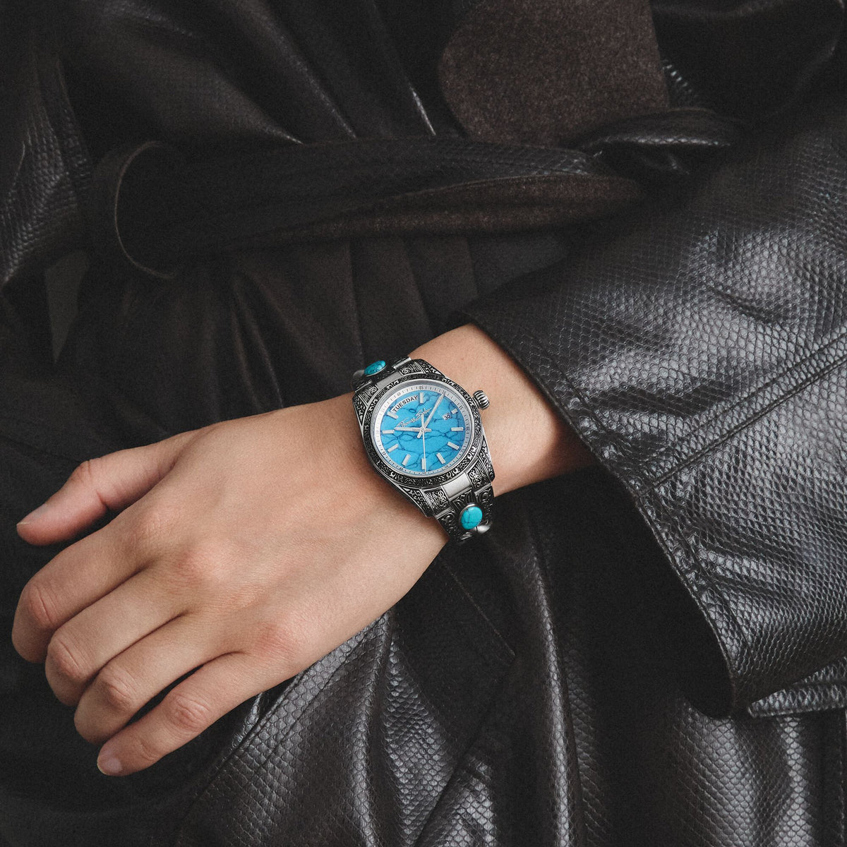 Women's Western-Style Watch with Turquoise, Stainless Steel