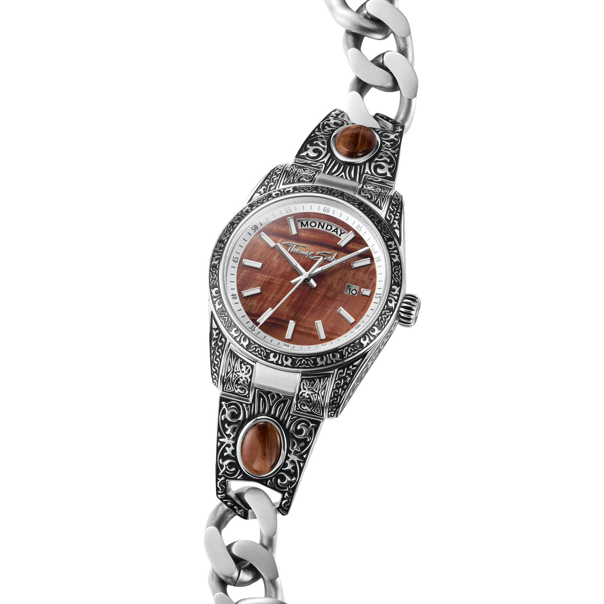 Women's Western-Style Watch with Red Tiger's Eye, Stainless Steel