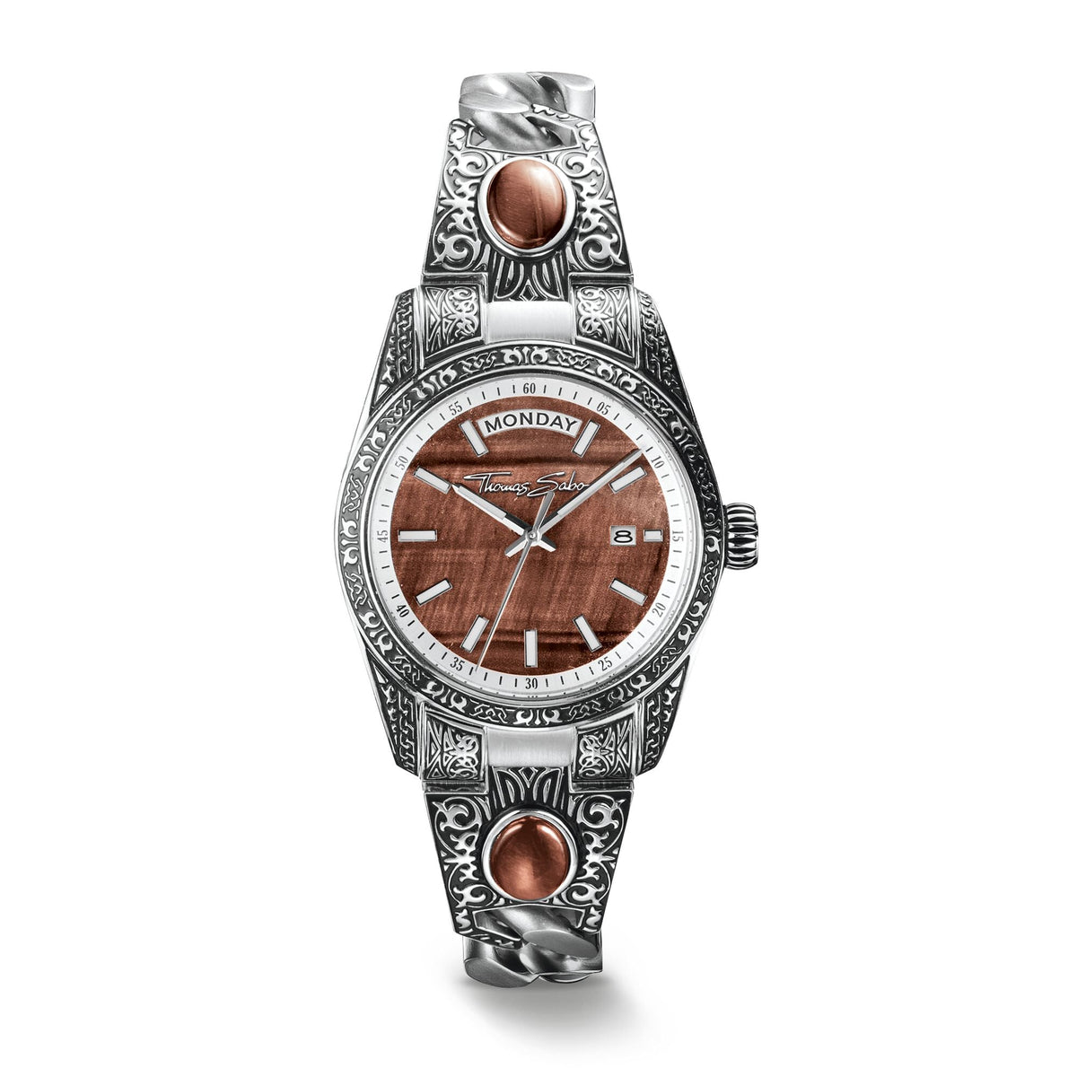 Women's Western-Style Watch with Red Tiger's Eye, Stainless Steel
