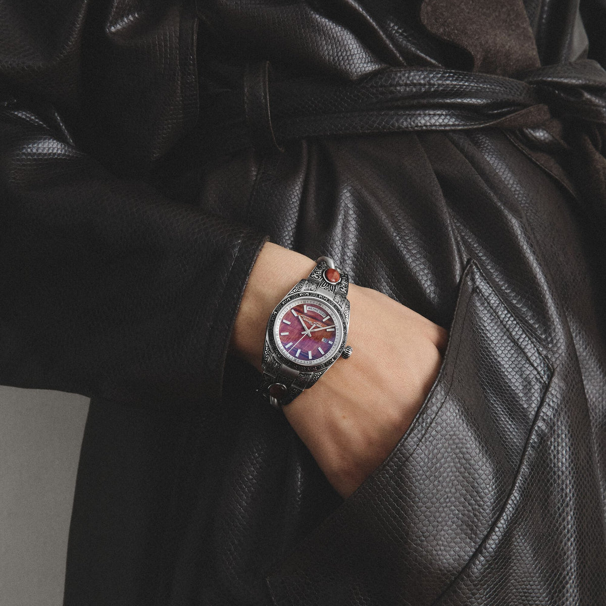 Women's Western-Style Watch with Red Tiger's Eye, Stainless Steel