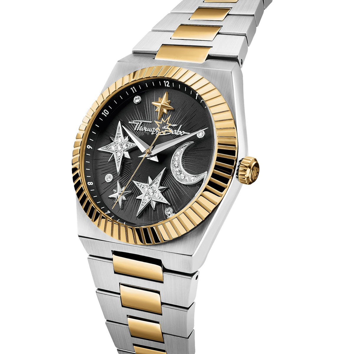 Women's Moon and Stars Watch with Black Dial