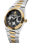 Women's Moon and Stars Watch with Black Dial