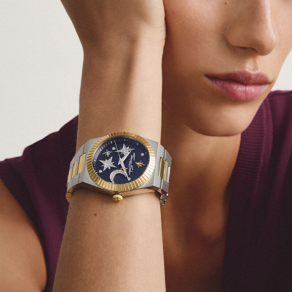 Women's Moon and Stars Watch with Black Dial
