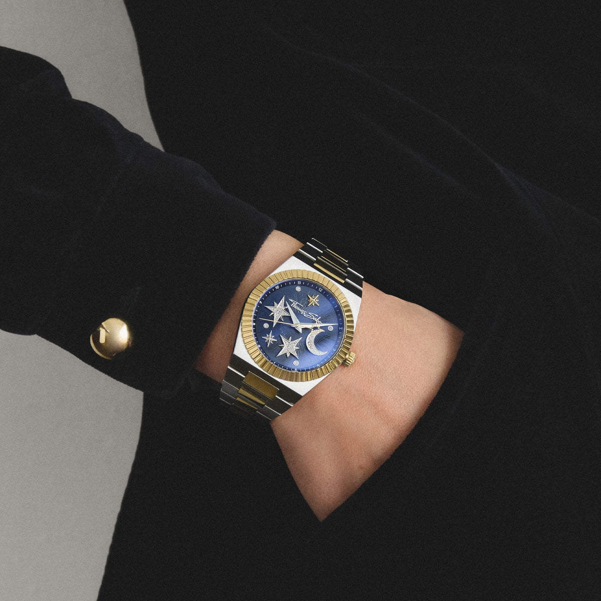 Women's Moon and Stars Watch with Black Dial