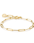 Gold-Tone Stainless Steel Charm Club Paperclip Bracelet