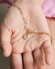 Gold-Tone Stainless Steel Charm Club Paperclip Bracelet