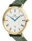 Daniel Wellington Classic Roman Numerals Date Dark Green Croc Belly Gold
