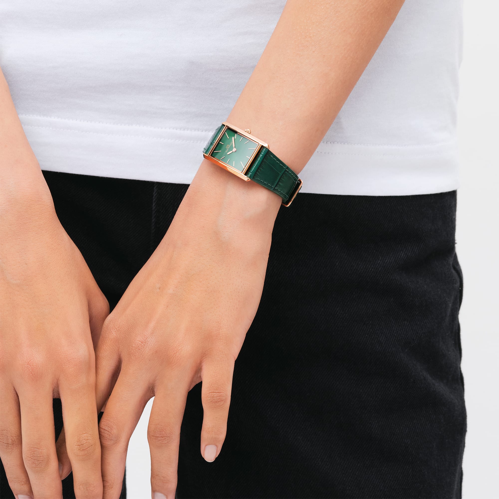 Daniel Wellington Bound 32x22 Green Croc Leather RG Emerald Sunray Watch