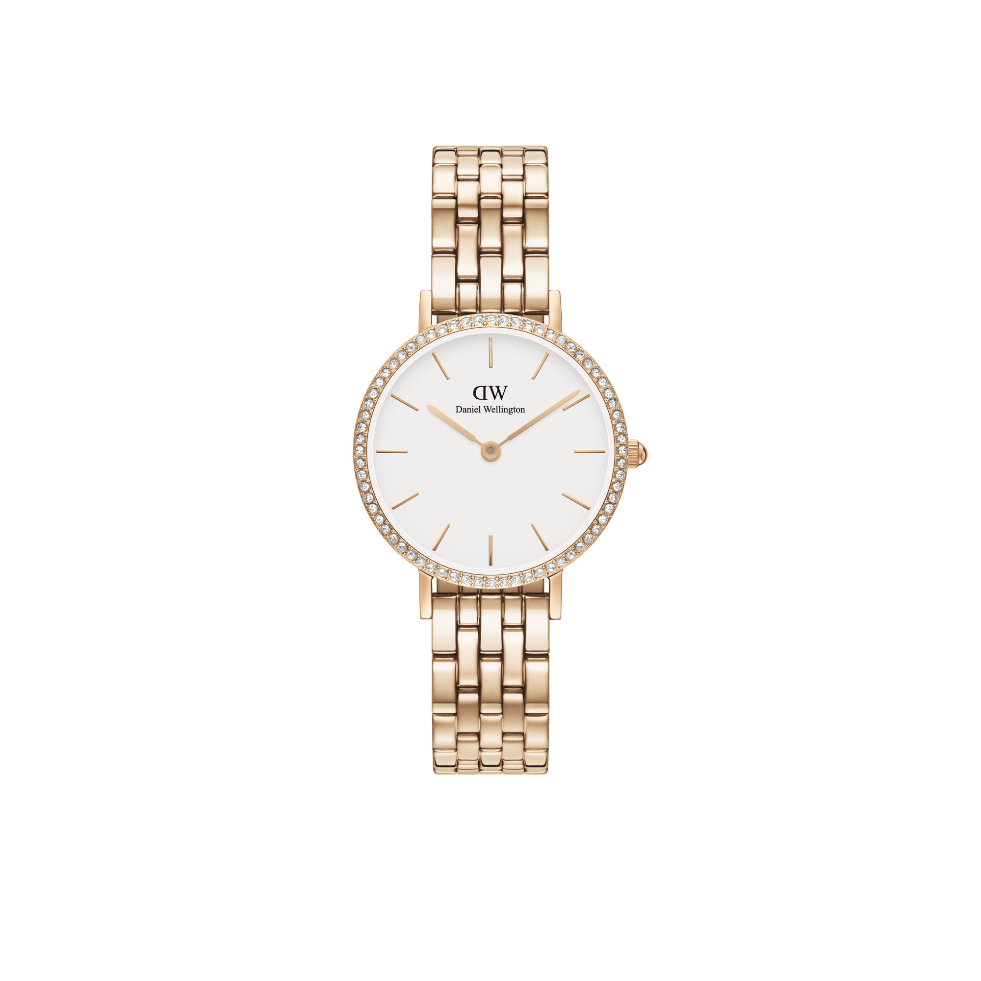 Daniel Wellington Petite 28 Bezel 5-Link White &amp; Rose Gold Watch