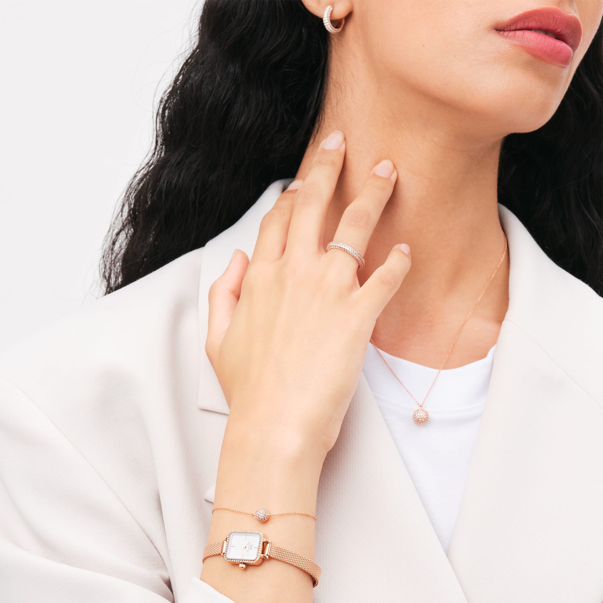 Daniel Wellington Quadro Mini Bezel Lumine 15x18 Melrose RG White Watch
