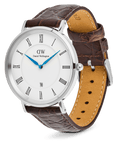 Daniel Wellington Classic Roman Numerals Date Dark Brown Croc Belly Silver