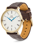 Daniel Wellington Classic Roman Numerals Date Dark Brown Croc Belly Gold