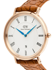 Daniel Wellington Classic Roman Numerals Date Light Brown Croc Belly Rose Gold