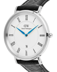 Daniel Wellington Classic Roman Numerals Date Black Croc Belly Silver
