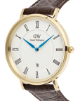 Daniel Wellington Classic Roman Numerals Date Dark Brown Croc Belly Gold