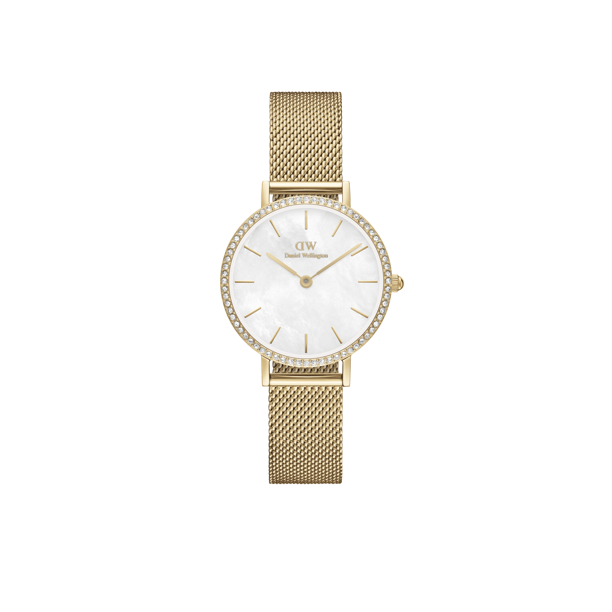 Daniel Wellington Petite 28 Bezel Mesh White Mother of Pearl Gold Watch
