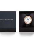 Daniel Wellington Classic Roman Numerals Date Black Croc Belly Rose Gold