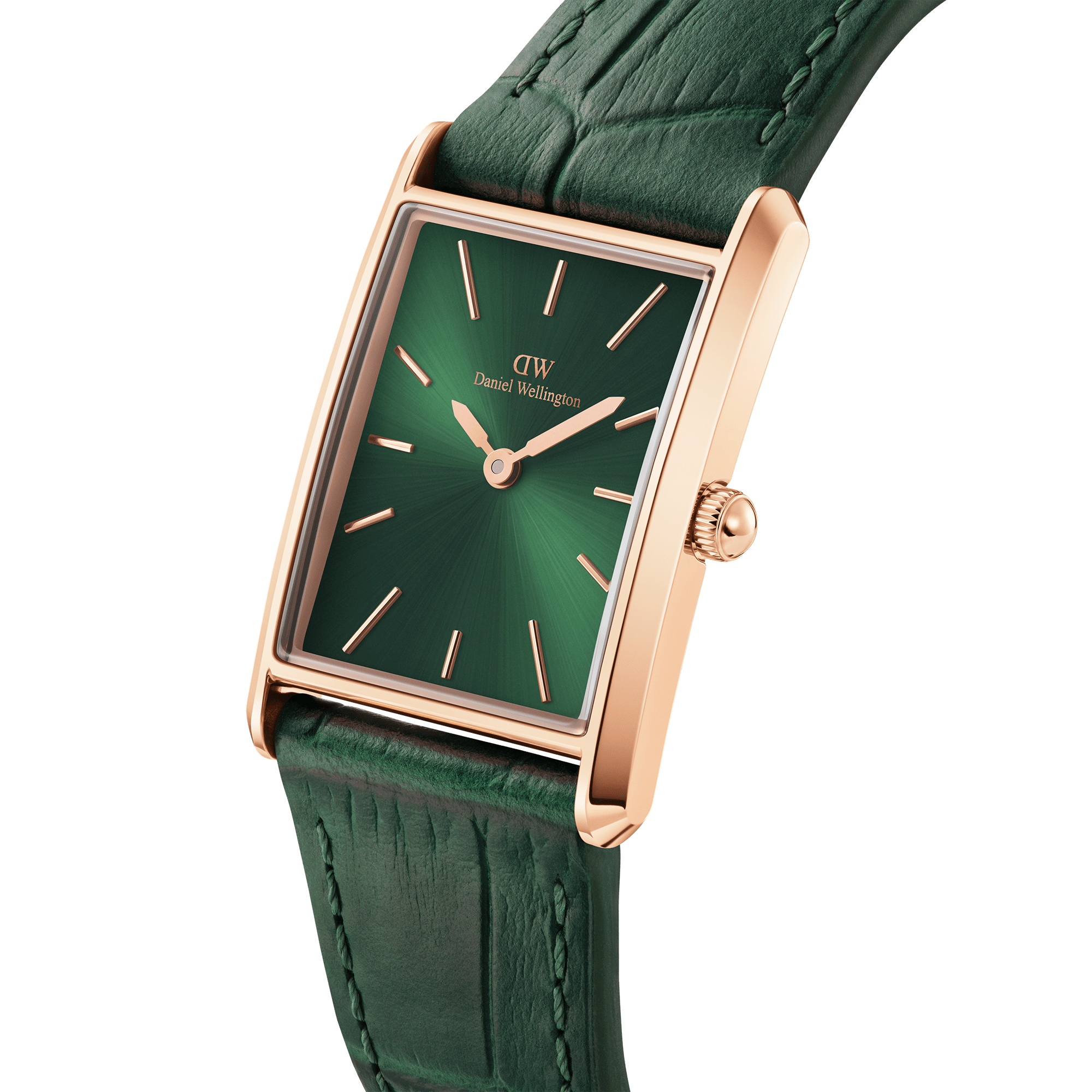 Daniel Wellington Bound 32x22 Green Croc Leather RG Emerald Sunray Watch