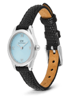 Daniel Wellington Ophelia Mini Black Lizard Ice Blue Guilloché Silver