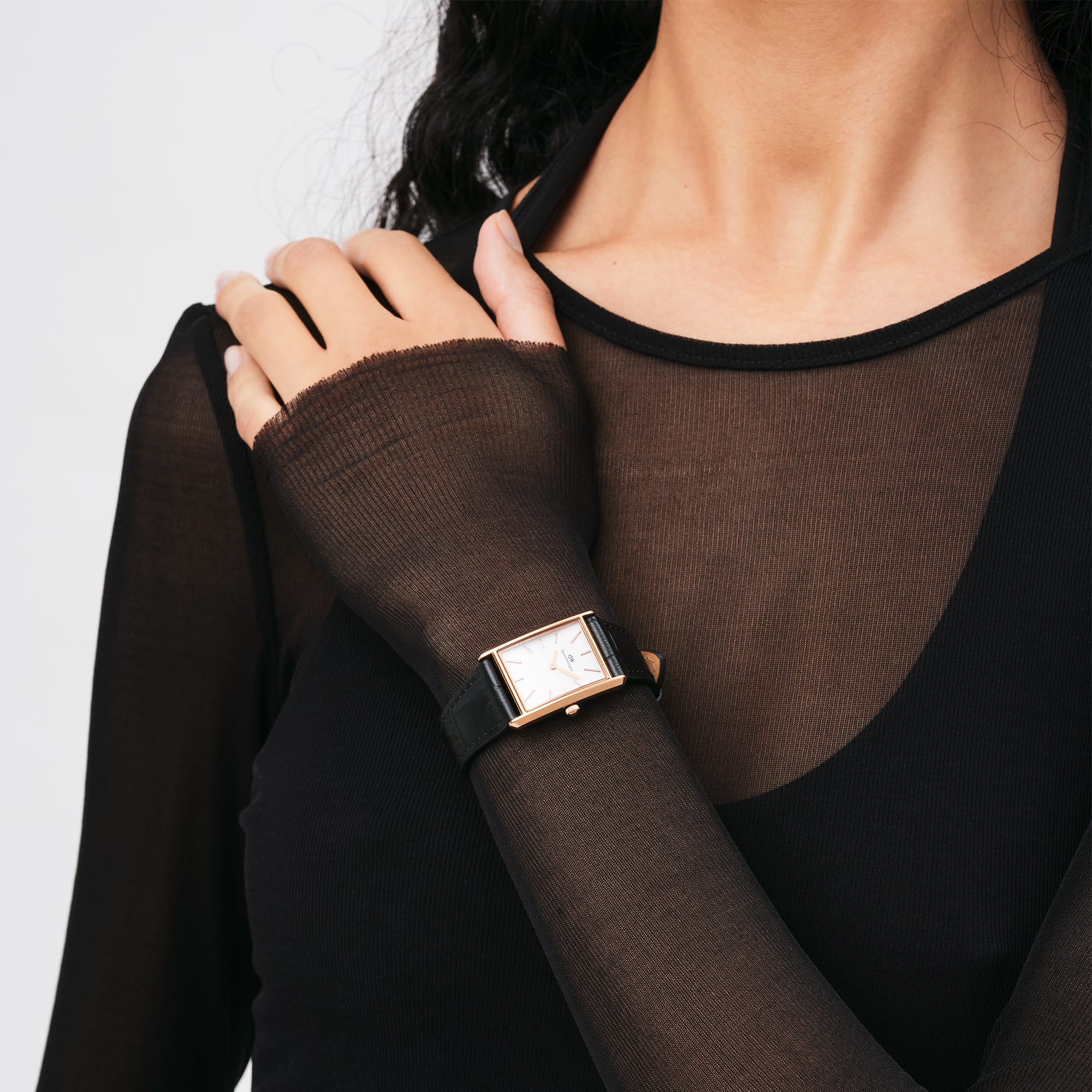 Daniel Wellington Bound 35x24 Black Croc Leather RG White Watch