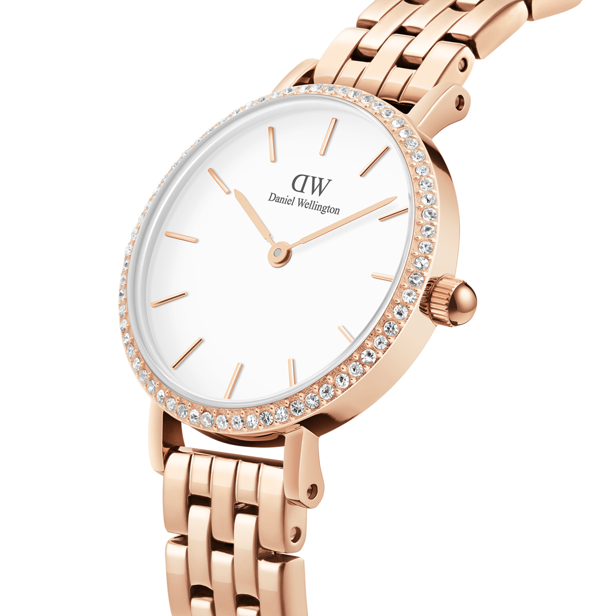 Daniel Wellington Petite 28 Bezel 5-Link White &amp; Rose Gold Watch