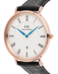 Daniel Wellington Classic Roman Numerals Date Black Croc Belly Rose Gold