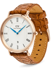 Daniel Wellington Classic Roman Numerals Date Light Brown Croc Belly Rose Gold