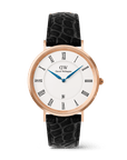 Daniel Wellington Classic Roman Numerals Date Black Croc Belly Rose Gold